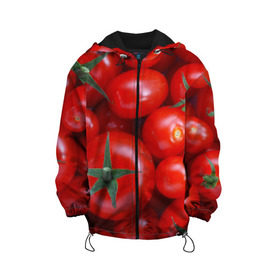 Детская куртка 3D с принтом Томатная в Кировске, 100% полиэстер | застежка — молния, подол и капюшон оформлены резинкой с фиксаторами, по бокам — два кармана без застежек, один потайной карман на груди, плотность верхнего слоя — 90 г/м2; плотность флисового подклада — 260 г/м2 | tomato | vegan | vegetarian | будизм | веган | вегетарианство | йога | помидор | сыроедение | томат | фитнес | ягода