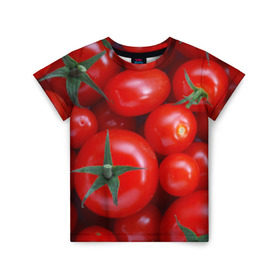 Детская футболка 3D с принтом Томатная в Кировске, 100% гипоаллергенный полиэфир | прямой крой, круглый вырез горловины, длина до линии бедер, чуть спущенное плечо, ткань немного тянется | Тематика изображения на принте: tomato | vegan | vegetarian | будизм | веган | вегетарианство | йога | помидор | сыроедение | томат | фитнес | ягода