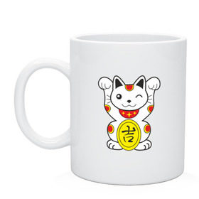 Кружка с принтом Японский котик в Кировске, керамика | объем — 330 мл, диаметр — 80 мм. Принт наносится на бока кружки, можно сделать два разных изображения | иероглиф | кот | япония