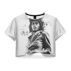 Женская футболка 3D укороченная с принтом Боб Марли 1 в Кировске, 100% полиэстер | круглая горловина, длина футболки до линии талии, рукава с отворотами | bob marley | боб марли | музыка | регги