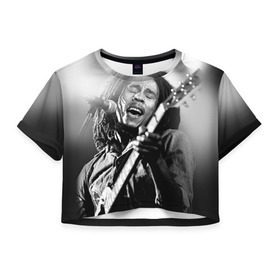 Женская футболка 3D укороченная с принтом Боб Марли 2 в Кировске, 100% полиэстер | круглая горловина, длина футболки до линии талии, рукава с отворотами | bob marley | боб марли | музыка | регги