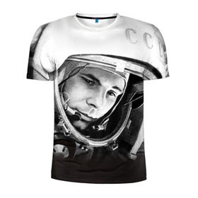 Мужская футболка 3D спортивная с принтом Гагарин 1 в Кировске, 100% полиэстер с улучшенными характеристиками | приталенный силуэт, круглая горловина, широкие плечи, сужается к линии бедра | гагарин | космос | космос наш | поехали | ретро | ссср | юрий гагарин