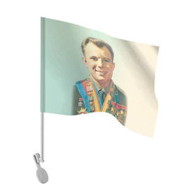 Флаг для автомобиля с принтом Гагарин 2 в Кировске, 100% полиэстер | Размер: 30*21 см | гагарин | космос | космос наш | поехали | ретро | ссср | юрий гагарин