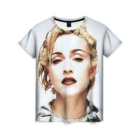 Женская футболка 3D с принтом Мадонна 3 в Кировске, 100% полиэфир ( синтетическое хлопкоподобное полотно) | прямой крой, круглый вырез горловины, длина до линии бедер | madonna | мадонна | музыка