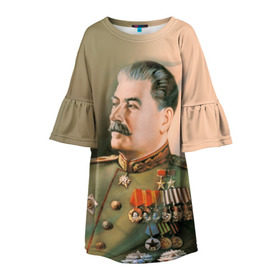 Детское платье 3D с принтом Сталин 1 в Кировске, 100% полиэстер | прямой силуэт, чуть расширенный к низу. Круглая горловина, на рукавах — воланы | знаменитости | иосиф сталин | ретро | ссср
