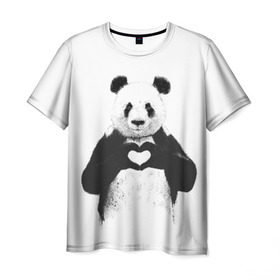 Мужская футболка 3D с принтом Панда Love в Кировске, 100% полиэфир | прямой крой, круглый вырез горловины, длина до линии бедер | панда