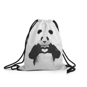 Рюкзак-мешок 3D с принтом Панда Love в Кировске, 100% полиэстер | плотность ткани — 200 г/м2, размер — 35 х 45 см; лямки — толстые шнурки, застежка на шнуровке, без карманов и подкладки | панда