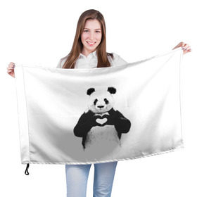 Флаг 3D с принтом Панда Love в Кировске, 100% полиэстер | плотность ткани — 95 г/м2, размер — 67 х 109 см. Принт наносится с одной стороны | панда