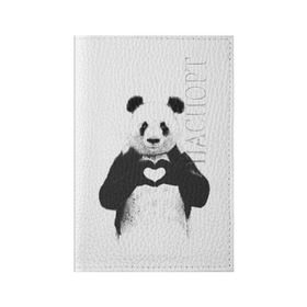 Обложка для паспорта матовая кожа с принтом Панда Love в Кировске, натуральная матовая кожа | размер 19,3 х 13,7 см; прозрачные пластиковые крепления | панда