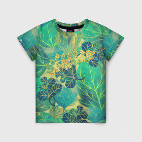 Детская футболка 3D с принтом Узор из листьев в Кировске, 100% гипоаллергенный полиэфир | прямой крой, круглый вырез горловины, длина до линии бедер, чуть спущенное плечо, ткань немного тянется | зелень | лето | листья | мозаика | узор