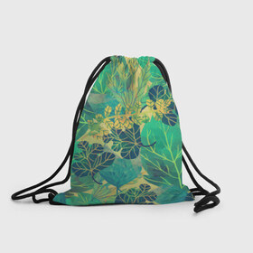 Рюкзак-мешок 3D с принтом Узор из листьев в Кировске, 100% полиэстер | плотность ткани — 200 г/м2, размер — 35 х 45 см; лямки — толстые шнурки, застежка на шнуровке, без карманов и подкладки | зелень | лето | листья | мозаика | узор