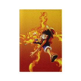 Обложка для паспорта матовая кожа с принтом Луффи из One Piece в Кировске, натуральная матовая кожа | размер 19,3 х 13,7 см; прозрачные пластиковые крепления | Тематика изображения на принте: fire | luffi | огонь