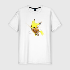 Мужская футболка премиум с принтом Attack on Titan - Pikachu в Кировске, 92% хлопок, 8% лайкра | приталенный силуэт, круглый вырез ворота, длина до линии бедра, короткий рукав | 