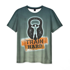 Мужская футболка 3D с принтом Train hard 2 в Кировске, 100% полиэфир | прямой крой, круглый вырез горловины, длина до линии бедер | bodybuilding | no pain no gain | train hard | бодибилдинг | качалка | пауэрлифинг | тренажерный | фитнес