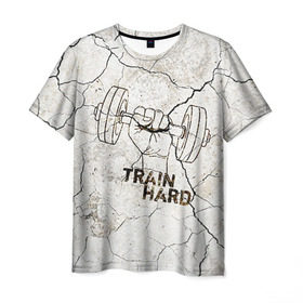 Мужская футболка 3D с принтом Train hard 5 в Кировске, 100% полиэфир | прямой крой, круглый вырез горловины, длина до линии бедер | bodybuilding | no pain no gain | train hard | бодибилдинг | качалка | пауэрлифинг | тренажерный | фитнес