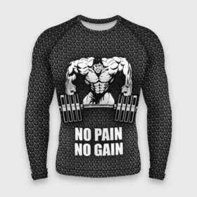 Мужской рашгард 3D с принтом No pain no gain 2 в Кировске,  |  | bodybuilding | no pain no gain | train hard | бодибилдинг | качалка | пауэрлифинг | тренажерный | фитнес