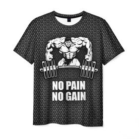 Мужская футболка 3D с принтом No pain no gain 2 в Кировске, 100% полиэфир | прямой крой, круглый вырез горловины, длина до линии бедер | bodybuilding | no pain no gain | train hard | бодибилдинг | качалка | пауэрлифинг | тренажерный | фитнес