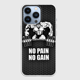 Чехол для iPhone 13 Pro с принтом No pain no gain 2 в Кировске,  |  | bodybuilding | no pain no gain | train hard | бодибилдинг | качалка | пауэрлифинг | тренажерный | фитнес
