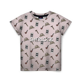 Детская футболка 3D с принтом Sherlock в Кировске, 100% гипоаллергенный полиэфир | прямой крой, круглый вырез горловины, длина до линии бедер, чуть спущенное плечо, ткань немного тянется | Тематика изображения на принте: holmes | sherlock | холмс | шерлок