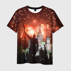 Мужская футболка 3D с принтом Салют на Красной площади в Кировске, 100% полиэфир | прямой крой, круглый вырез горловины, длина до линии бедер | красная площади | покровский | салют | собор | солдат