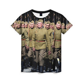 Женская футболка 3D с принтом Вооруженные силы СССР в Кировске, 100% полиэфир ( синтетическое хлопкоподобное полотно) | прямой крой, круглый вырез горловины, длина до линии бедер | армия | вооруженные силы россии | парад | рэтро | ссср