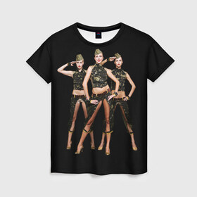 Женская футболка 3D с принтом Девушки в форме в Кировске, 100% полиэфир ( синтетическое хлопкоподобное полотно) | прямой крой, круглый вырез горловины, длина до линии бедер | армия | вооруженные силы россия | девушки в форме