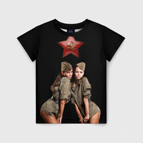 Детская футболка 3D с принтом Девушки в форме в Кировске, 100% гипоаллергенный полиэфир | прямой крой, круглый вырез горловины, длина до линии бедер, чуть спущенное плечо, ткань немного тянется | армия | военная форма | девушки | россия | рэтро | ссср