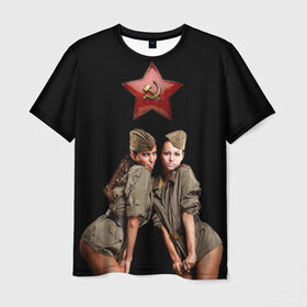 Мужская футболка 3D с принтом Девушки в форме в Кировске, 100% полиэфир | прямой крой, круглый вырез горловины, длина до линии бедер | армия | военная форма | девушки | россия | рэтро | ссср