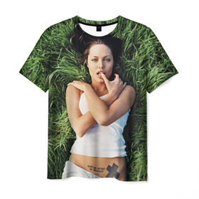 Мужская футболка 3D с принтом Джоли Анджелина в Кировске, 100% полиэфир | прямой крой, круглый вырез горловины, длина до линии бедер | анджелина | девушка | джоли | лежит | тату