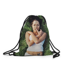 Рюкзак-мешок 3D с принтом Джоли Анджелина в Кировске, 100% полиэстер | плотность ткани — 200 г/м2, размер — 35 х 45 см; лямки — толстые шнурки, застежка на шнуровке, без карманов и подкладки | анджелина | девушка | джоли | лежит | тату