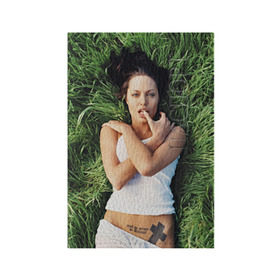 Обложка для паспорта матовая кожа с принтом Джоли Анджелина в Кировске, натуральная матовая кожа | размер 19,3 х 13,7 см; прозрачные пластиковые крепления | анджелина | девушка | джоли | лежит | тату