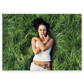 Поздравительная открытка с принтом Джоли Анджелина в Кировске, 100% бумага | плотность бумаги 280 г/м2, матовая, на обратной стороне линовка и место для марки
 | анджелина | девушка | джоли | лежит | тату