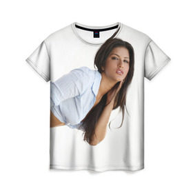 Женская футболка 3D с принтом Девушка в бикини в Кировске, 100% полиэфир ( синтетическое хлопкоподобное полотно) | прямой крой, круглый вырез горловины, длина до линии бедер | девушка | красивая | модель | прикол | стоит
