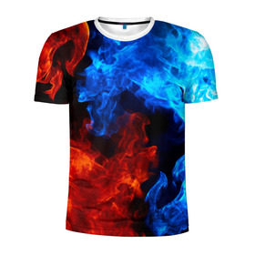 Мужская футболка 3D спортивная с принтом Битва огней в Кировске, 100% полиэстер с улучшенными характеристиками | приталенный силуэт, круглая горловина, широкие плечи, сужается к линии бедра | огонь