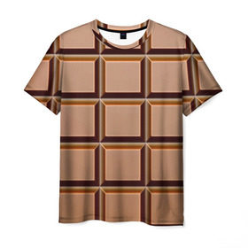 Мужская футболка 3D с принтом Шоколад в Кировске, 100% полиэфир | прямой крой, круглый вырез горловины, длина до линии бедер | еда | коричневый | плитка | прикольные | шоколад