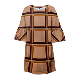 Детское платье 3D с принтом Шоколад в Кировске, 100% полиэстер | прямой силуэт, чуть расширенный к низу. Круглая горловина, на рукавах — воланы | еда | коричневый | плитка | прикольные | шоколад