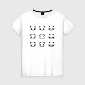 Женская футболка хлопок с принтом Пандочки в Кировске, 100% хлопок | прямой крой, круглый вырез горловины, длина до линии бедер, слегка спущенное плечо | 