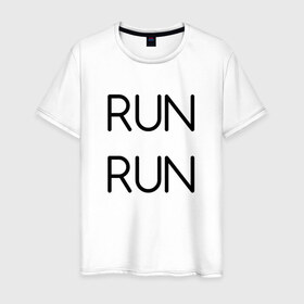 Мужская футболка хлопок с принтом RUN в Кировске, 100% хлопок | прямой крой, круглый вырез горловины, длина до линии бедер, слегка спущенное плечо. | bts | jimin | jin | joonguk | rap monster | run | suga