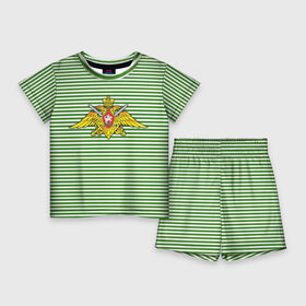 Детский костюм с шортами 3D с принтом Погранвойска в Кировске,  |  | армия | войска | вооруженные силы | пограничные войска | тельник | тельняшка