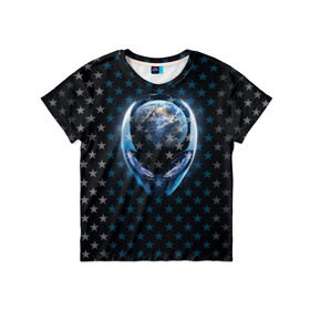 Детская футболка 3D с принтом Alien в Кировске, 100% гипоаллергенный полиэфир | прямой крой, круглый вырез горловины, длина до линии бедер, чуть спущенное плечо, ткань немного тянется | alien | гуманоид | звезды | инопланетянин | космос
