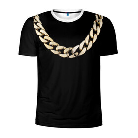 Мужская футболка 3D спортивная с принтом Золотая цепь в Кировске, 100% полиэстер с улучшенными характеристиками | приталенный силуэт, круглая горловина, широкие плечи, сужается к линии бедра | драгоценность | золотая цепь | золото | украшение | фон | черный