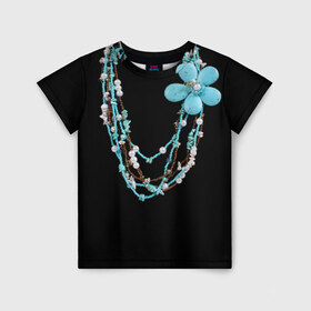 Детская футболка 3D с принтом Ожерелье в Кировске, 100% гипоаллергенный полиэфир | прямой крой, круглый вырез горловины, длина до линии бедер, чуть спущенное плечо, ткань немного тянется | Тематика изображения на принте: бижутерия | бусы | каменный | камни | ожерелье | украшение | цветок | цветы