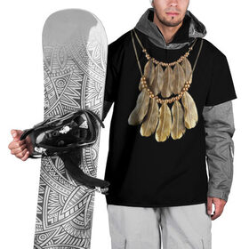 Накидка на куртку 3D с принтом Золотые перья в Кировске, 100% полиэстер |  | бусы | драгоценность | золото | золотые перья | украшение | цепь