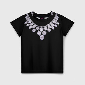 Детская футболка 3D с принтом Бриллиантовое ожерелье в Кировске, 100% гипоаллергенный полиэфир | прямой крой, круглый вырез горловины, длина до линии бедер, чуть спущенное плечо, ткань немного тянется | бриллианты | драгоценность | золотое ожерелье | камни | лепестки | цепь