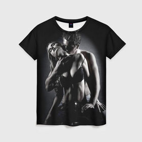 Женская футболка 3D с принтом Страсть в Кировске, 100% полиэфир ( синтетическое хлопкоподобное полотно) | прямой крой, круглый вырез горловины, длина до линии бедер | в шею | девушка | любовь | парень | поцелуй | страсть | торс | фото | черно белое