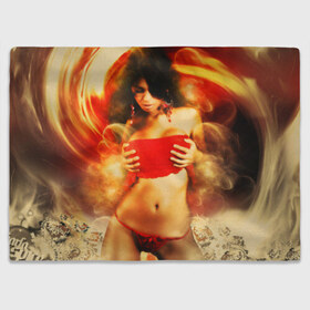Плед 3D с принтом Огненная девушка в Кировске, 100% полиэстер | закругленные углы, все края обработаны. Ткань не мнется и не растягивается | брюнетка | ветер | вихрь | девушка | красный | огненная | огонь | страсть