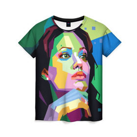 Женская футболка 3D с принтом Анджелина Джоли в Кировске, 100% полиэфир ( синтетическое хлопкоподобное полотно) | прямой крой, круглый вырез горловины, длина до линии бедер | angelina jolie | актриса | анджелина джоли | звезда | знаменитость | кино | поп арт | символ