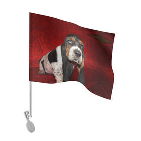 Флаг для автомобиля с принтом Бассет-хаунд в Кировске, 100% полиэстер | Размер: 30*21 см | бархат | бассет хаунд | взгляд | домашнее | животное | порода | собака | уши