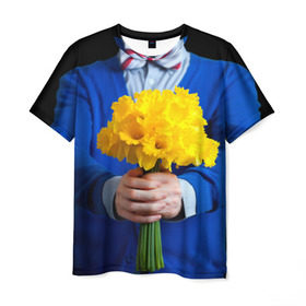 Мужская футболка 3D с принтом Цветы в руках в Кировске, 100% полиэфир | прямой крой, круглый вырез горловины, длина до линии бедер | бабочка