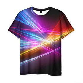 Мужская футболка 3D с принтом Лучи в Кировске, 100% полиэфир | прямой крой, круглый вырез горловины, длина до линии бедер | Тематика изображения на принте: кислотный | лучи | обстракция | радуга | свет | спектр | цвет | цвета | яркие